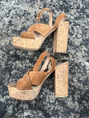 Gianvito Rossi Suede Cork Platform Sandals | Camel | US 5.5 / EU 35.5